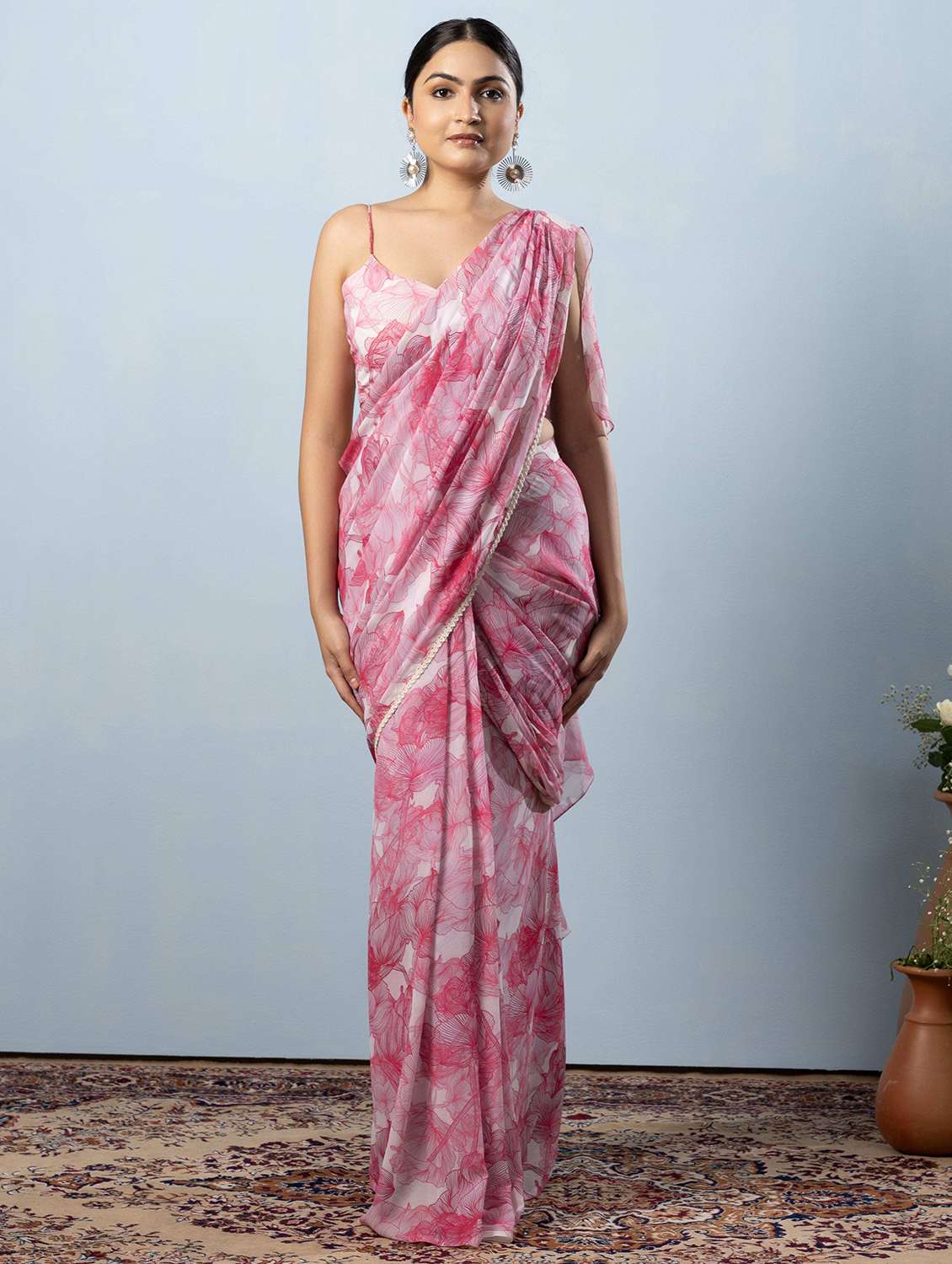 women printed ready to wear saree with blouse - 21911955 - Zoom Image - 0