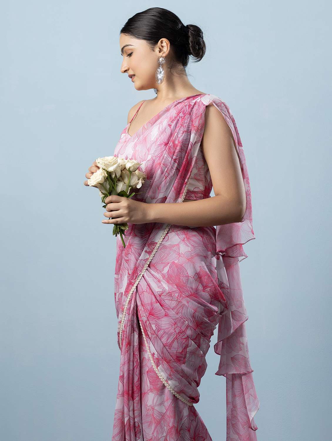 women printed ready to wear saree with blouse - 21911955 - Standard Image - 3