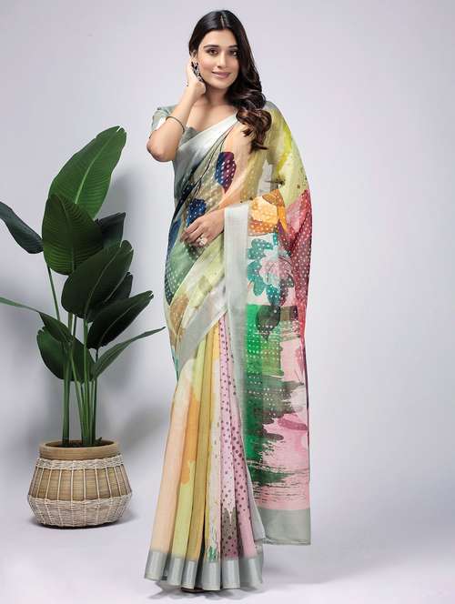 women printed casual wear saree with blouse