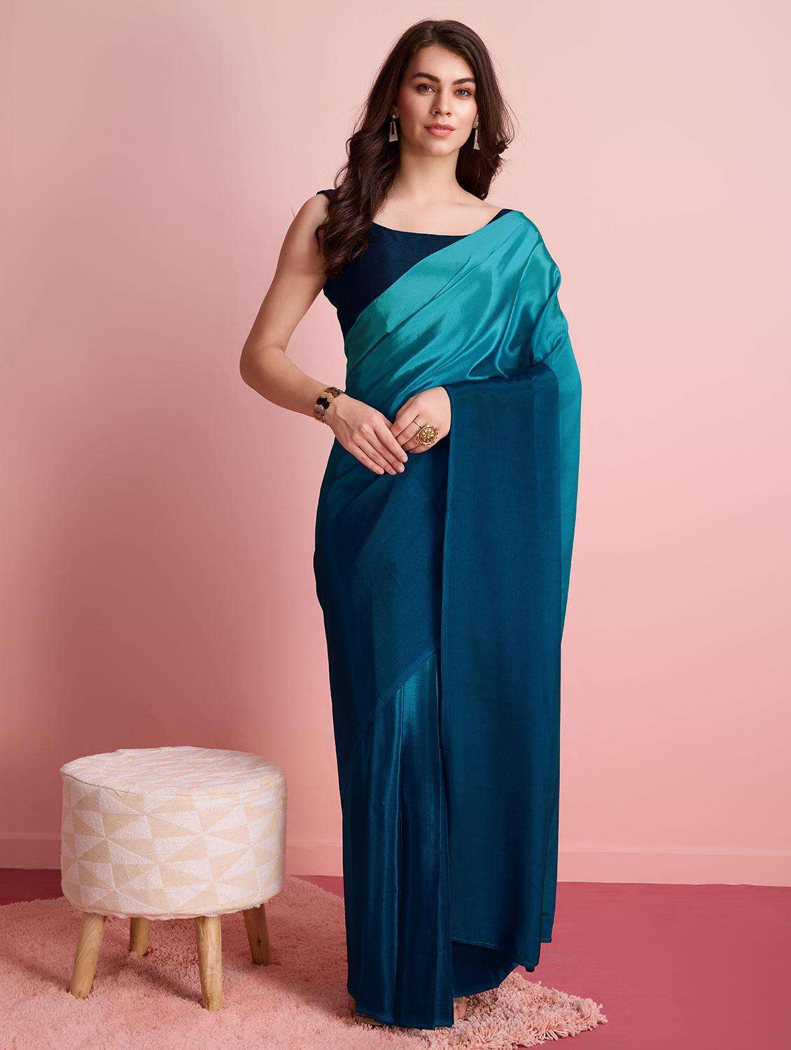 women ombre printed ready to wear saree with blouse