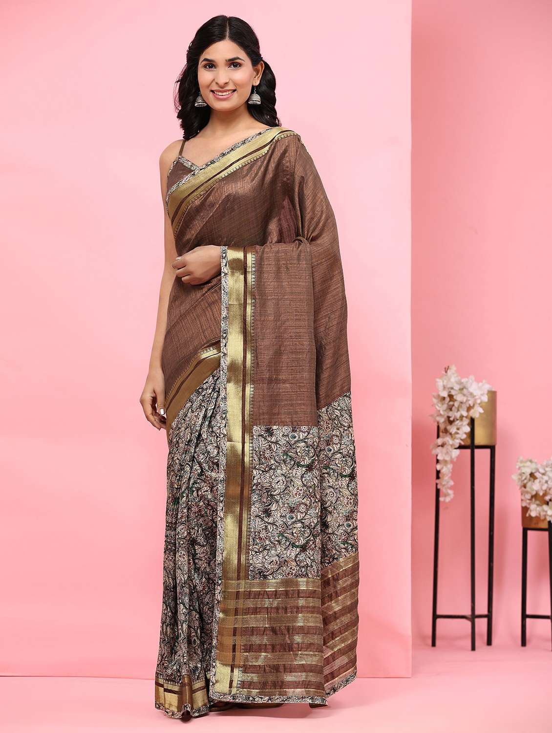 women printed ready to wear saree with blouse - 21912267 - Zoom Image - 0