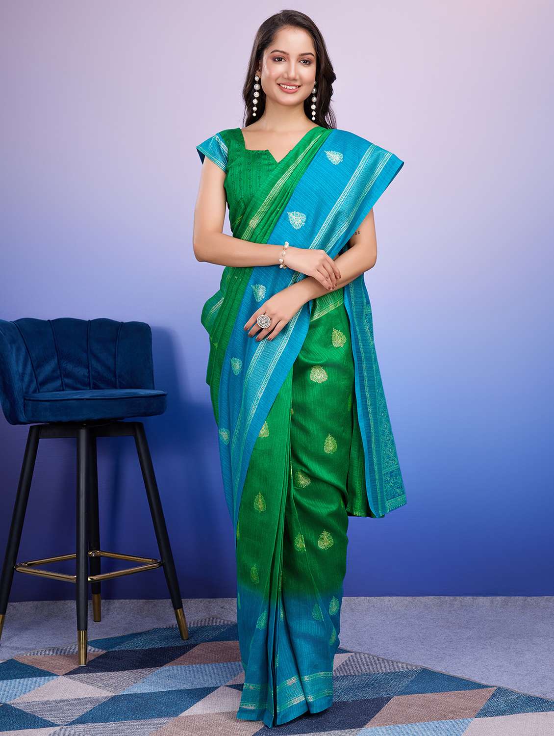 women printed ready to wear saree with blouse