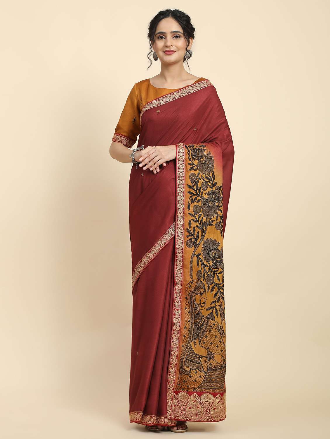 women maroon embroidered saree with blouse - 21912295 -  Standard Image - 3
