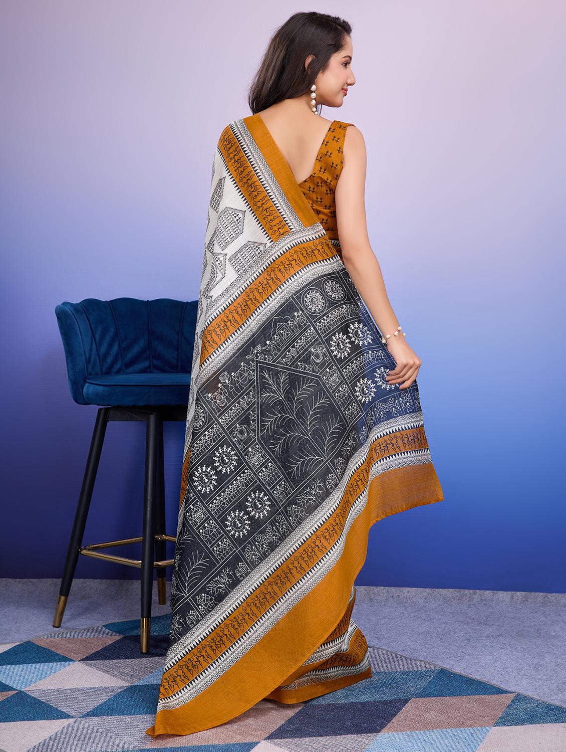 women printed casual wear saree with blouse - 21912329 - Standard Image - 3