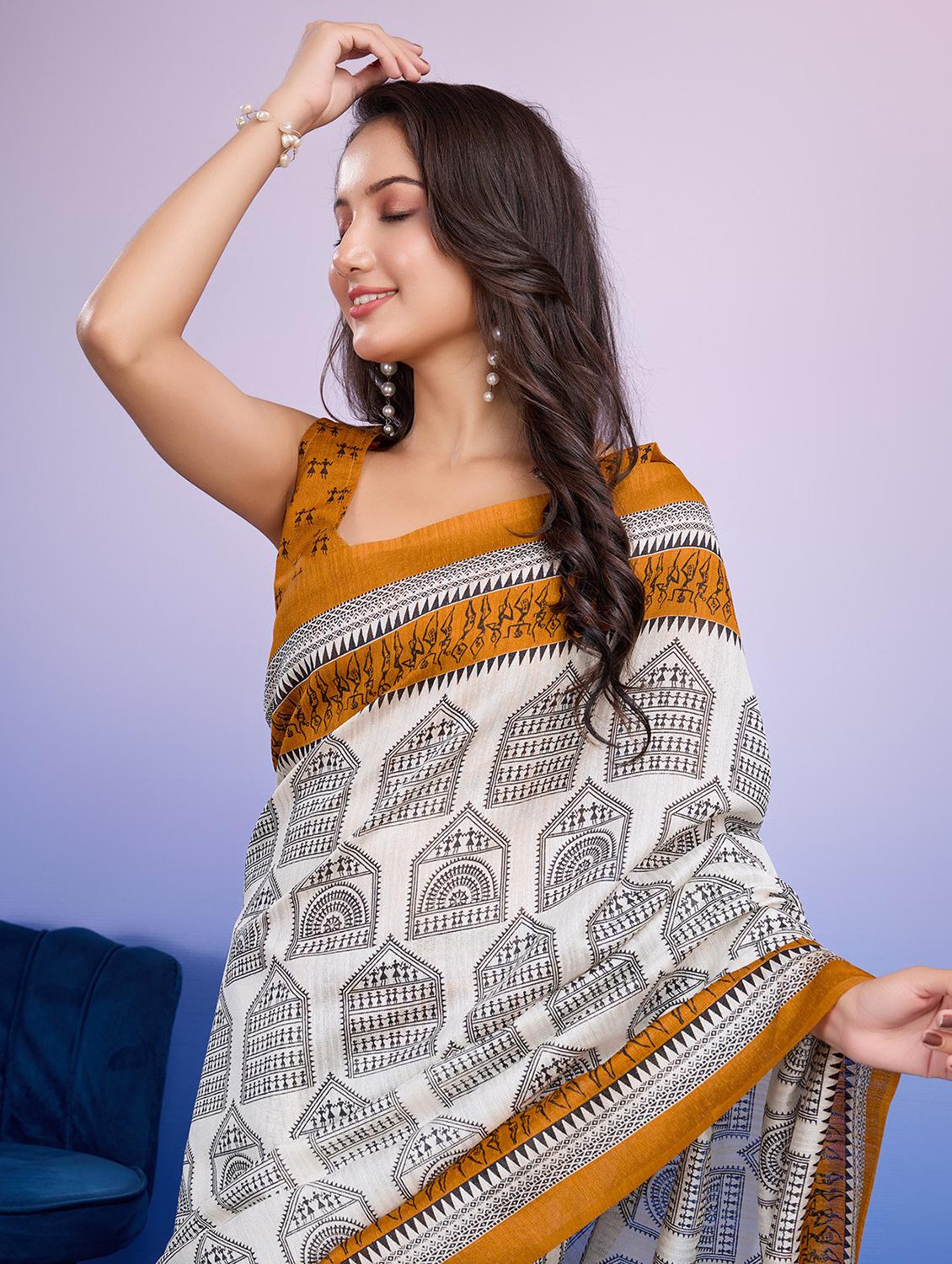 women printed casual wear saree with blouse - 21912329 - Standard Image - 5