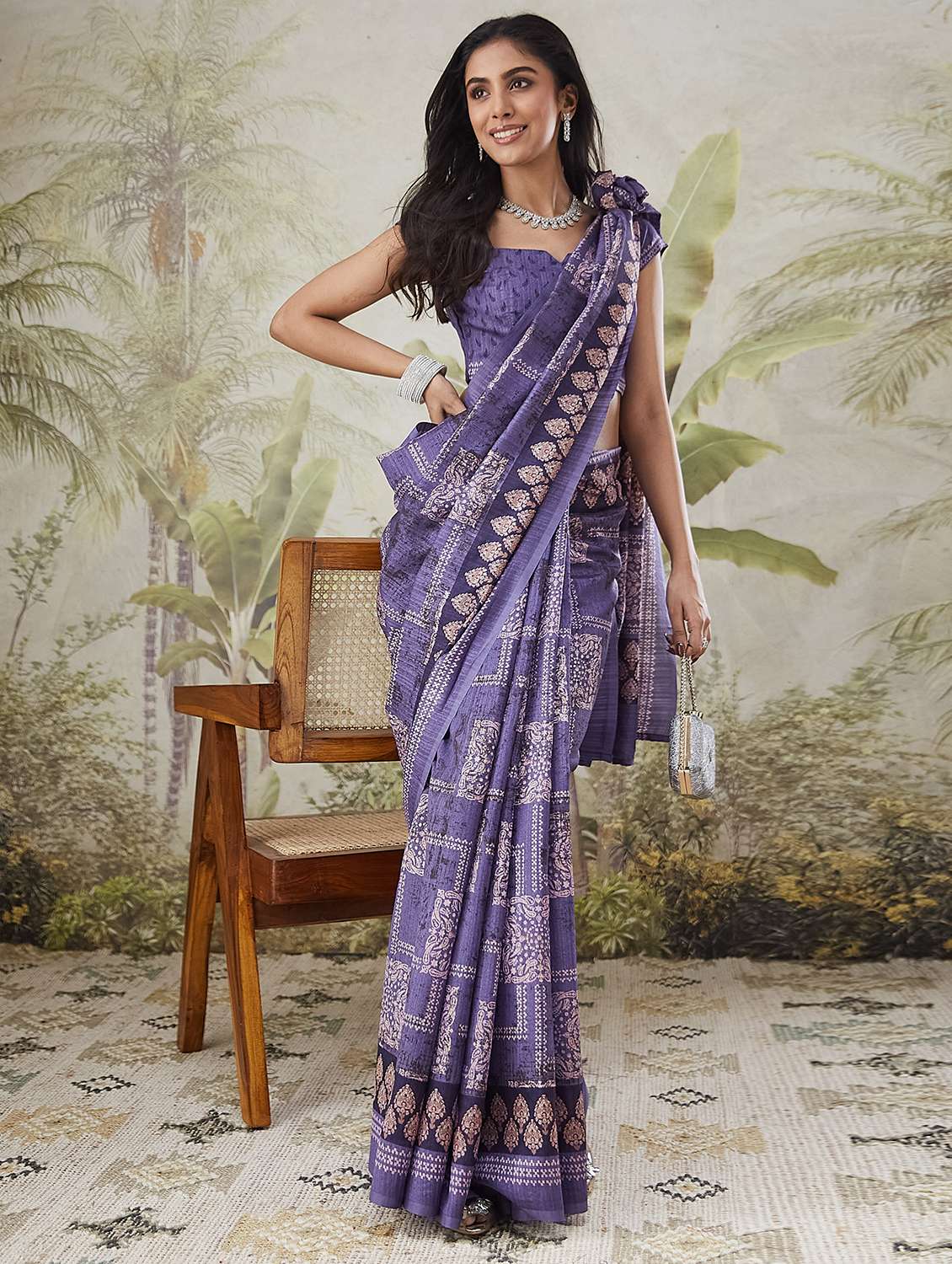 women printed casual wear saree with blouse