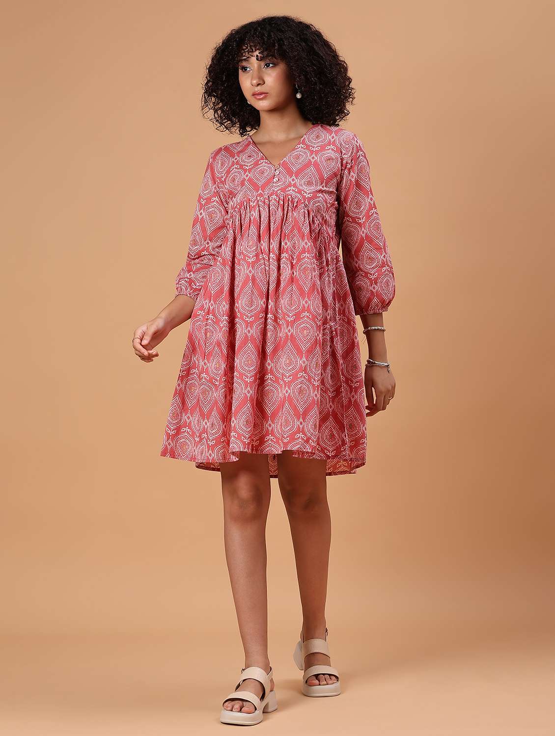 women printed puff sleeve flared ethnic dress - 21912450 - Zoom Image - 0