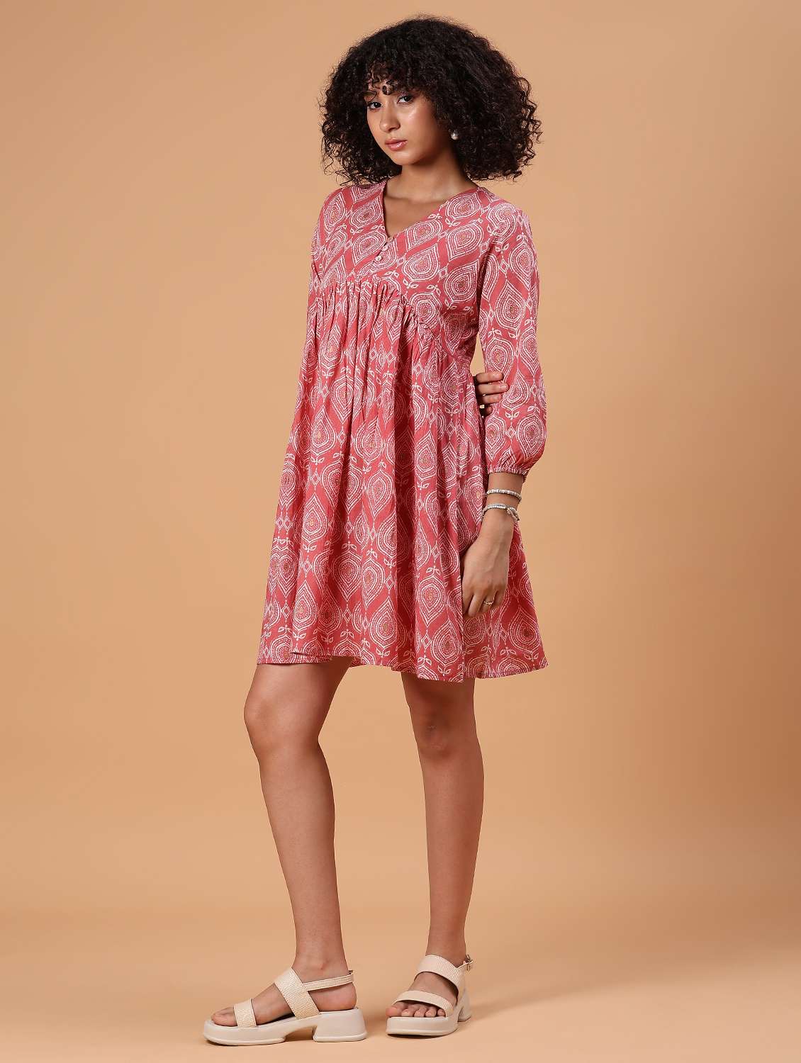 women printed puff sleeve flared ethnic dress - 21912450 - Standard Image - 3