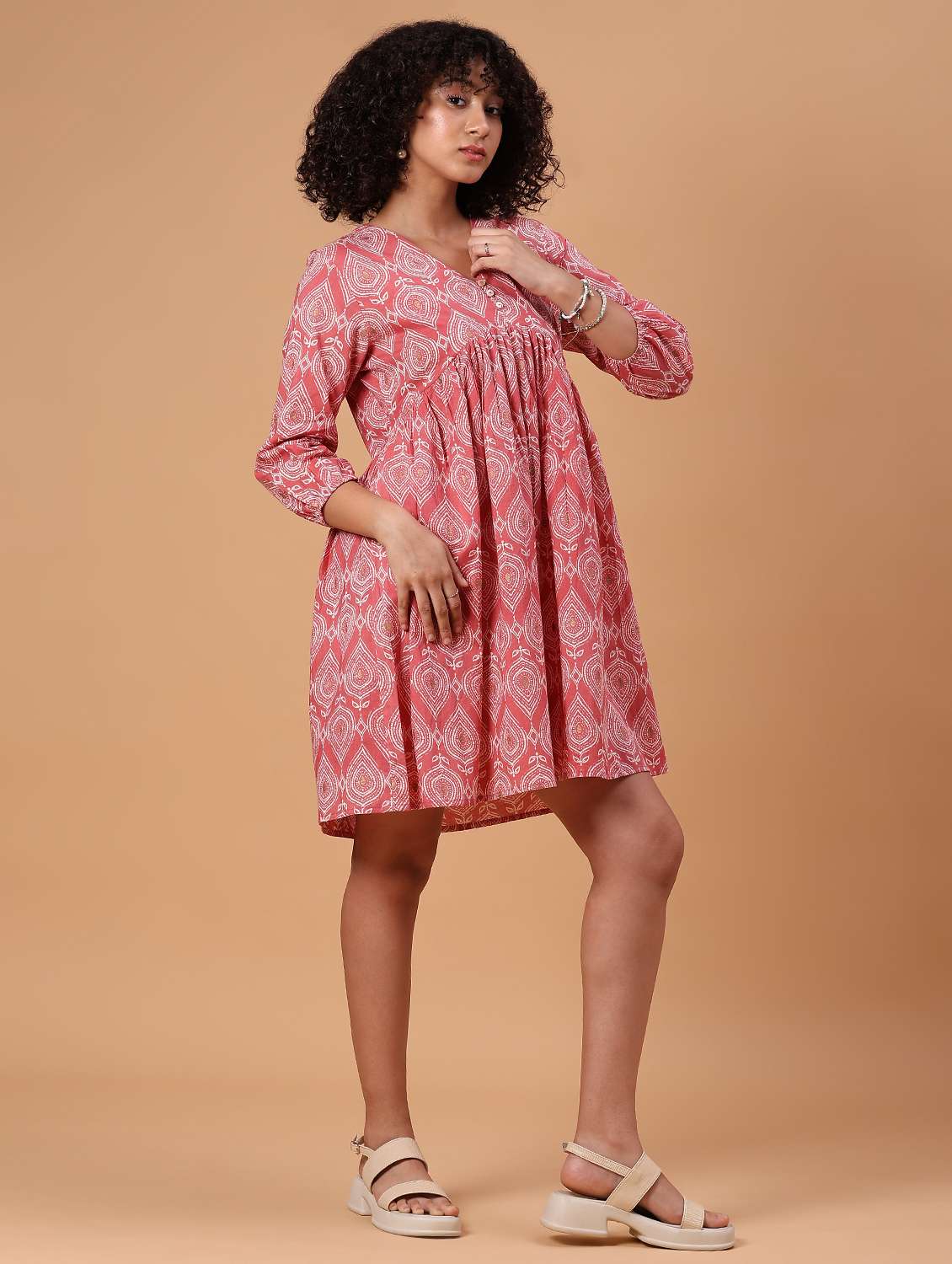 women printed puff sleeve flared ethnic dress - 21912450 - Standard Image - 5