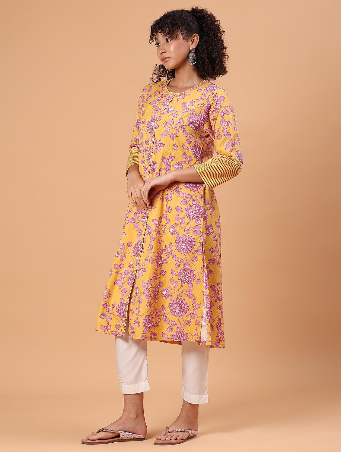 yellow cotton flex kurta - 21912451 - Standard Image - 3