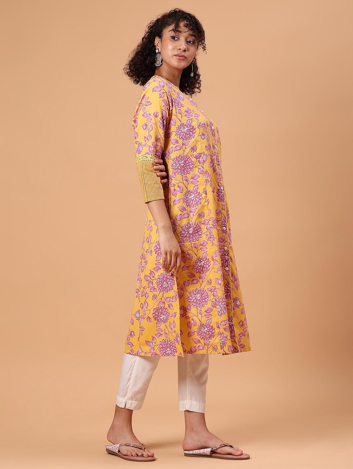 yellow cotton flex kurta - 21912451 - Standard Image - 5