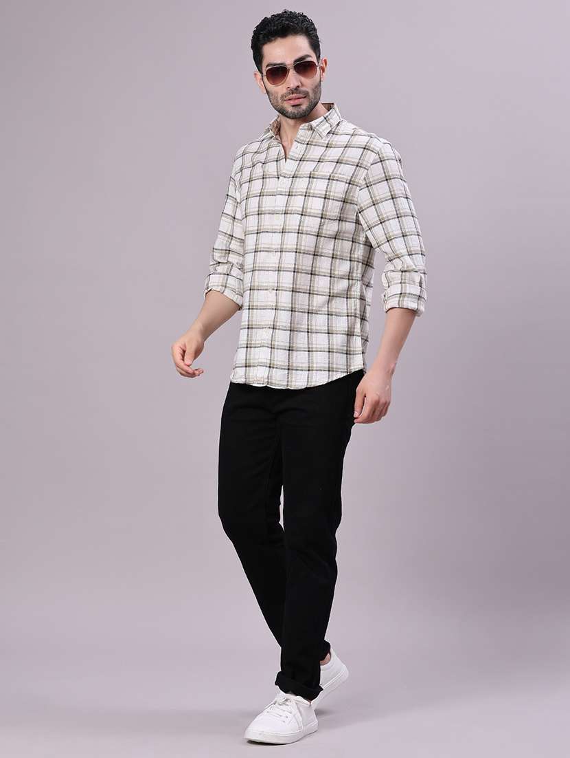 men checkered collared long sleeve shirt - 21912454 - Standard Image - 3
