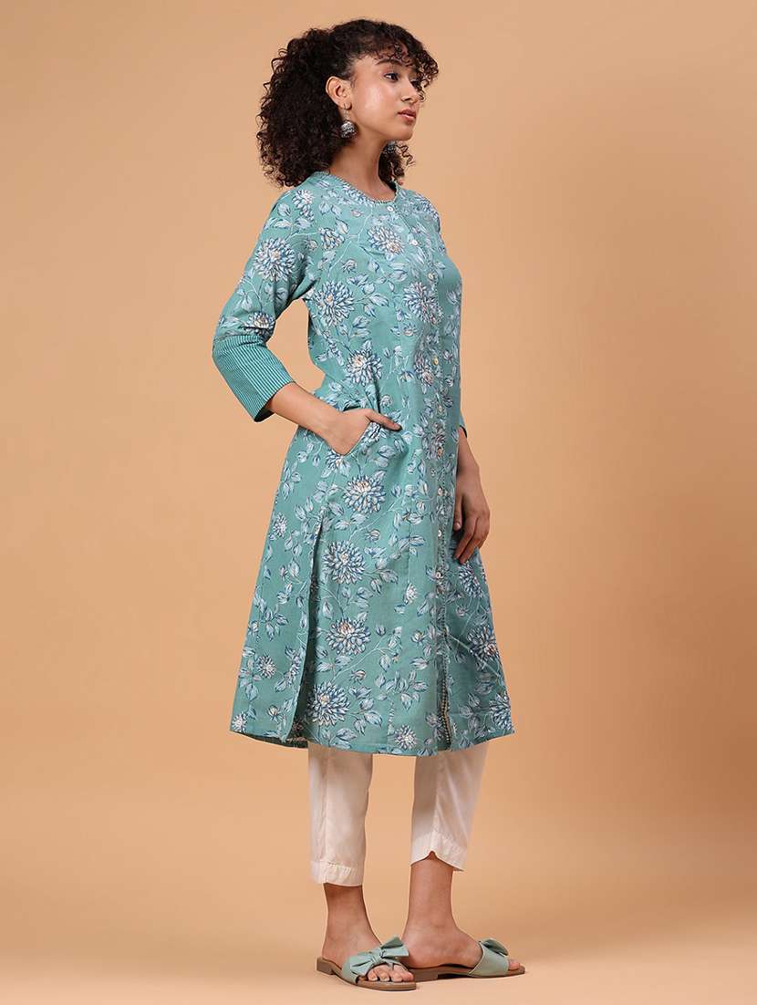 women floral printed three quarter sleeve a-line kurta - 21912483 - Standard Image - 3