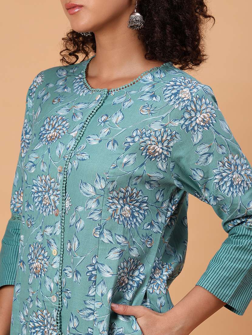 women floral printed three quarter sleeve a-line kurta - 21912483 - Standard Image - 5
