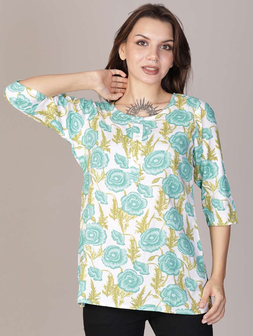 women printed three quarter sleeve kurti