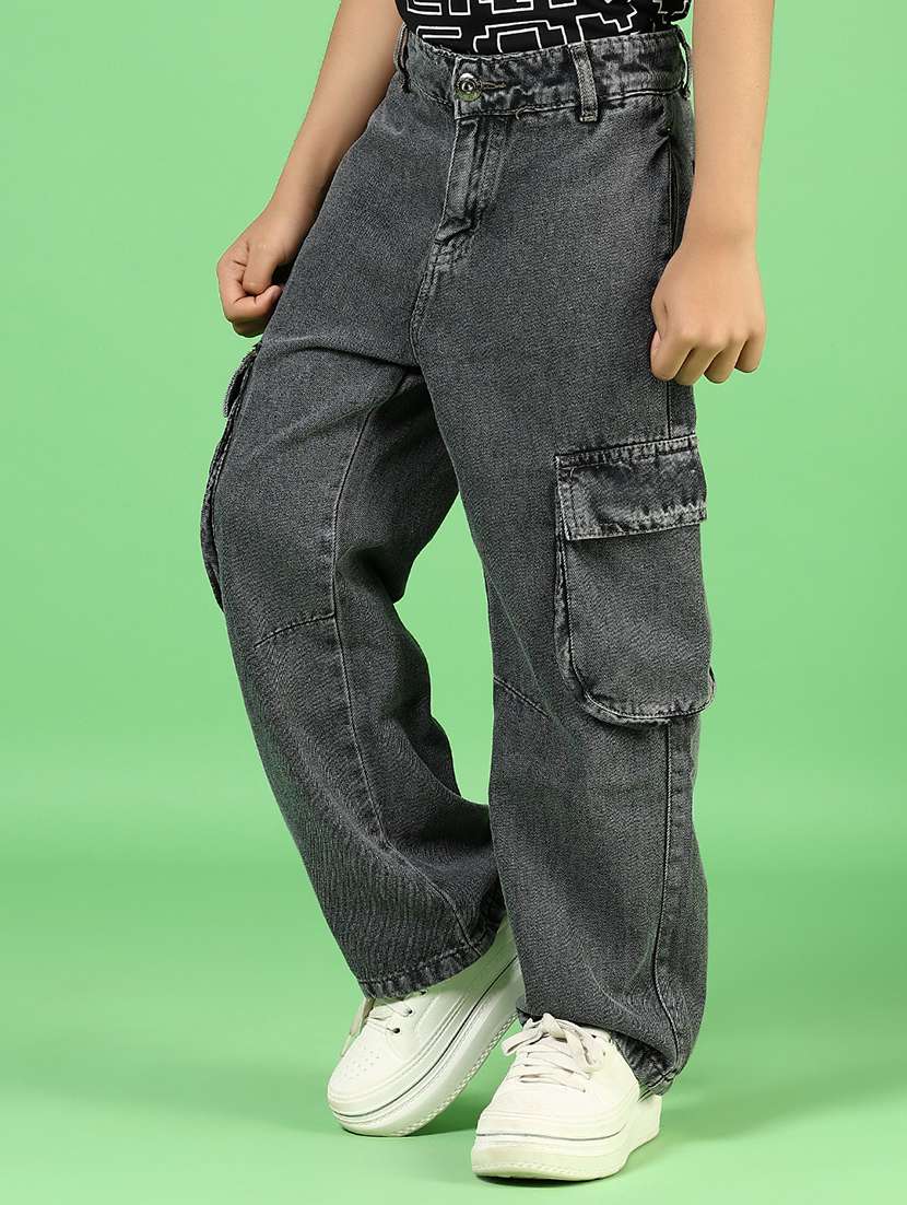 boys solid mid rise relaxed fit cargo - 21913034 -  Standard Image - 3