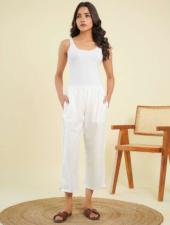 women solid straight tapered pant - 21913058 - Standard Image - 3