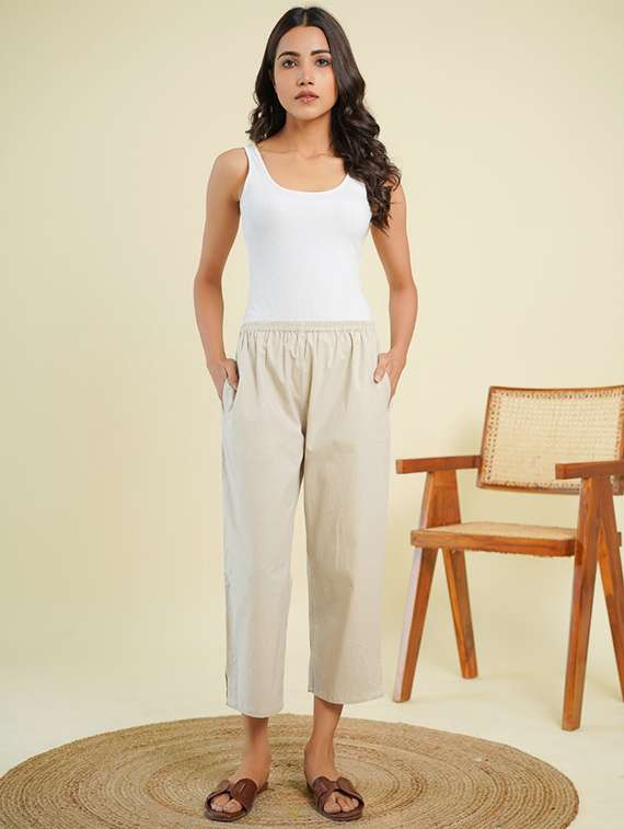 women solid staright tapered pant - 21913060 - Standard Image - 3
