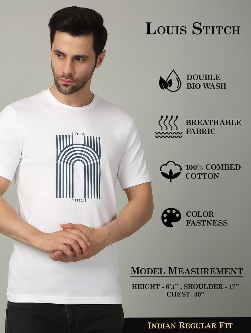 men front print round neck regular fit t-shirt - 21913100 - Standard Image - 5