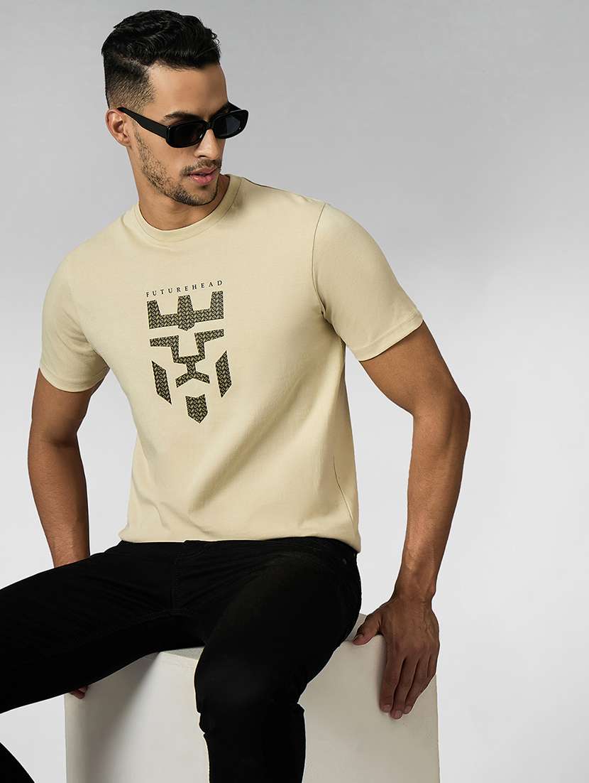 men front print round neck regular fit t-shirt