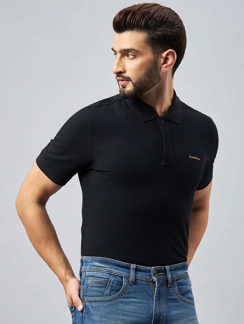 men solid short sleeve slim fit polo t-shirt