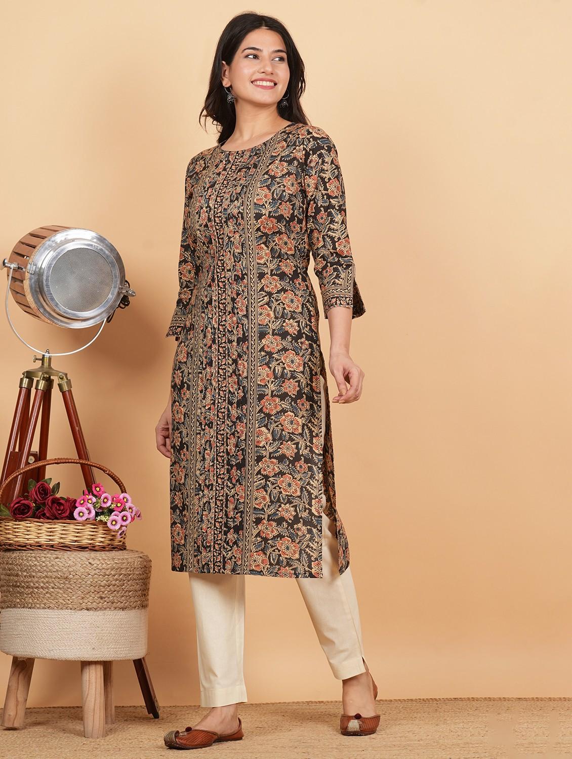 women three quarter sleeve straight kurta - 21913194 - Standard Image - 3