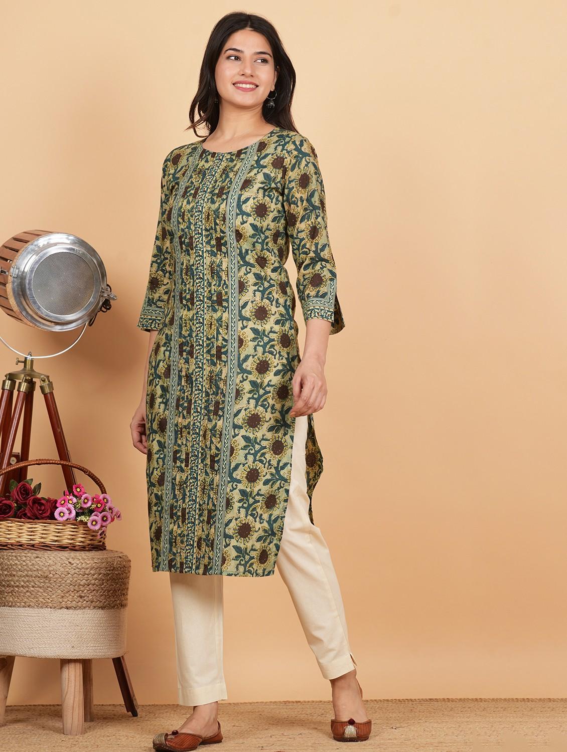 women three quarter sleeve straight kurta - 21913195 - Standard Image - 3