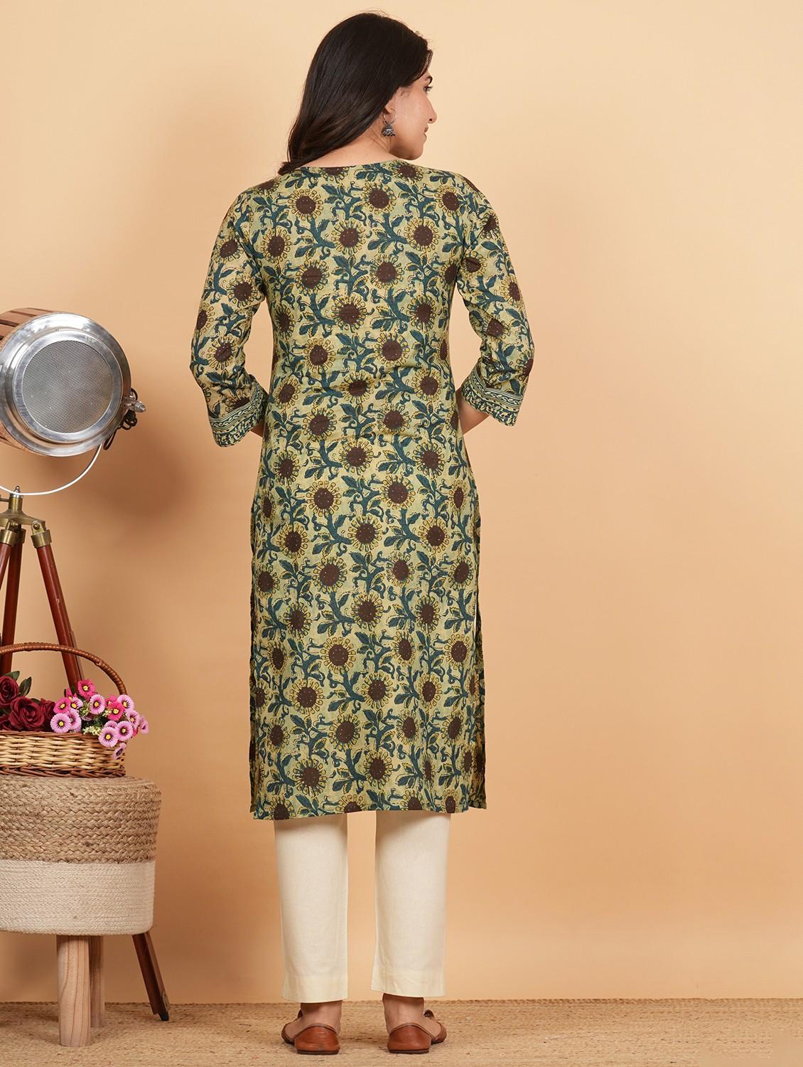 women three quarter sleeve straight kurta - 21913195 - Standard Image - 5