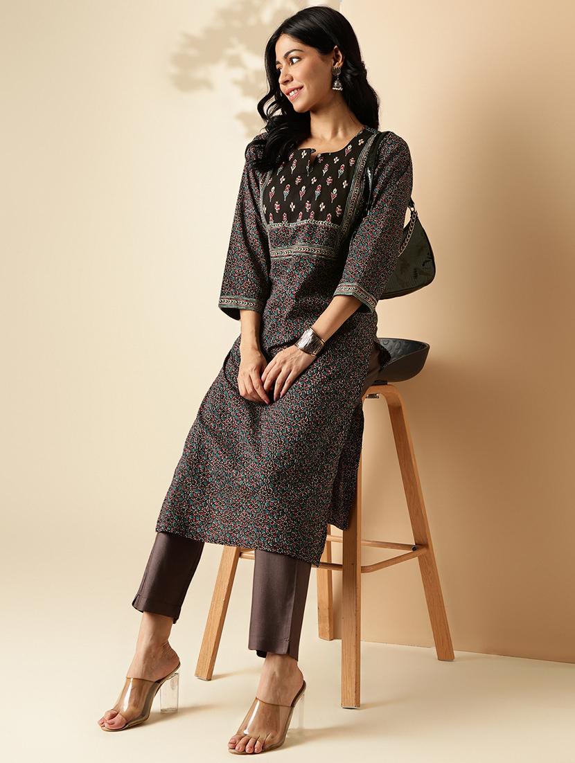 women printed three quarter sleeve straight kurta - 21913200 - Zoom Image - 0