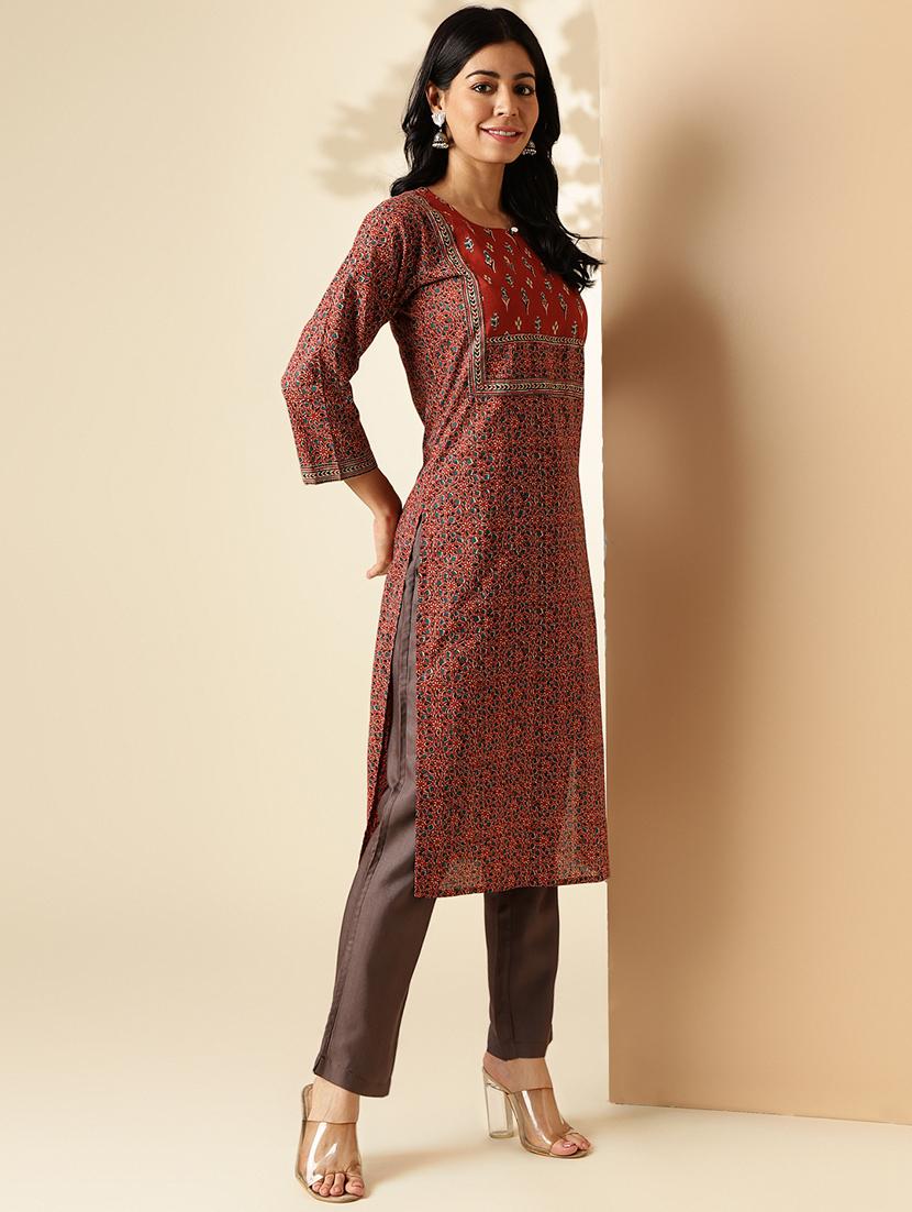 women printed three quarter sleeve straight kurta - 21913202 - Standard Image - 3