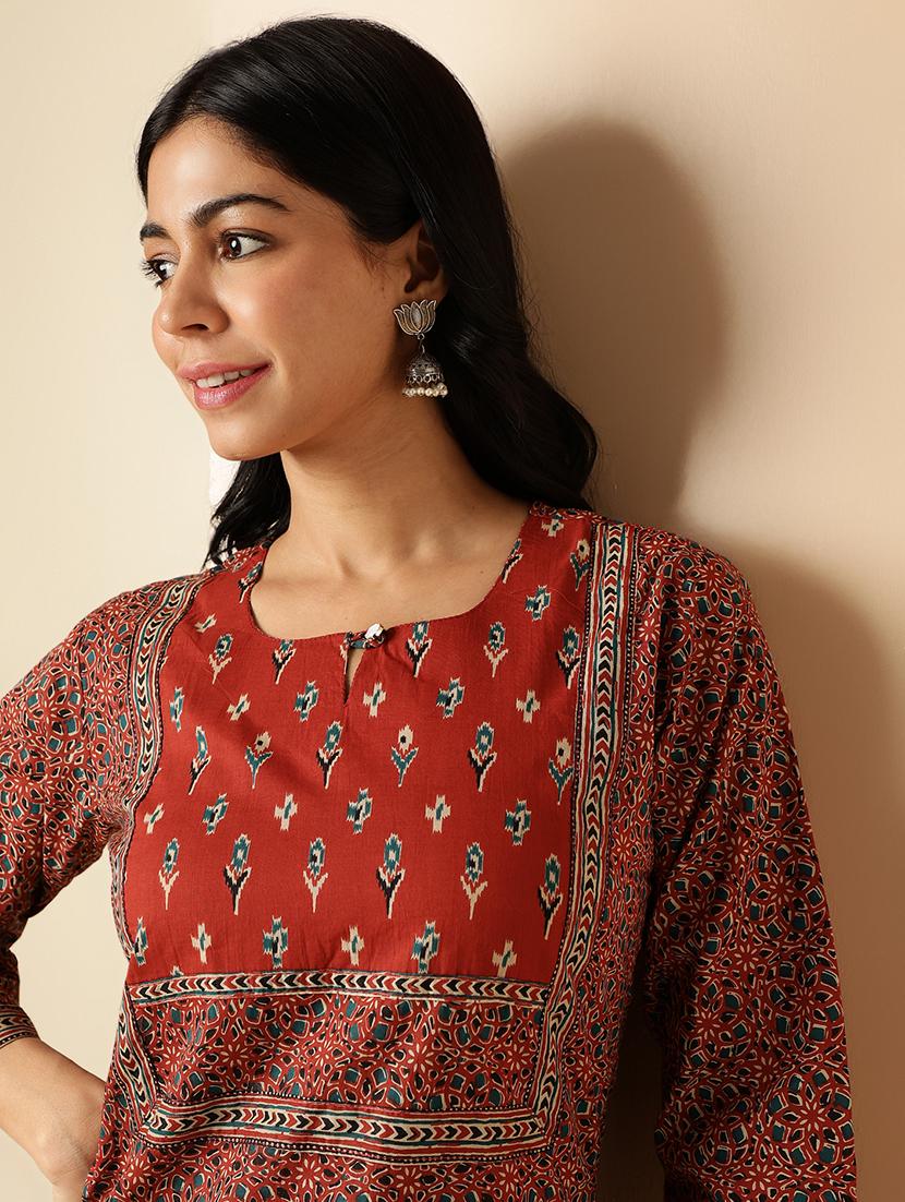 women printed three quarter sleeve straight kurta - 21913202 - Standard Image - 5