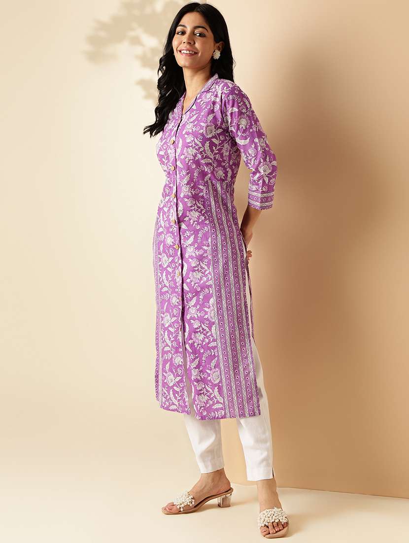 women three quarter sleeve straight kurta - 21913206 - Standard Image - 3