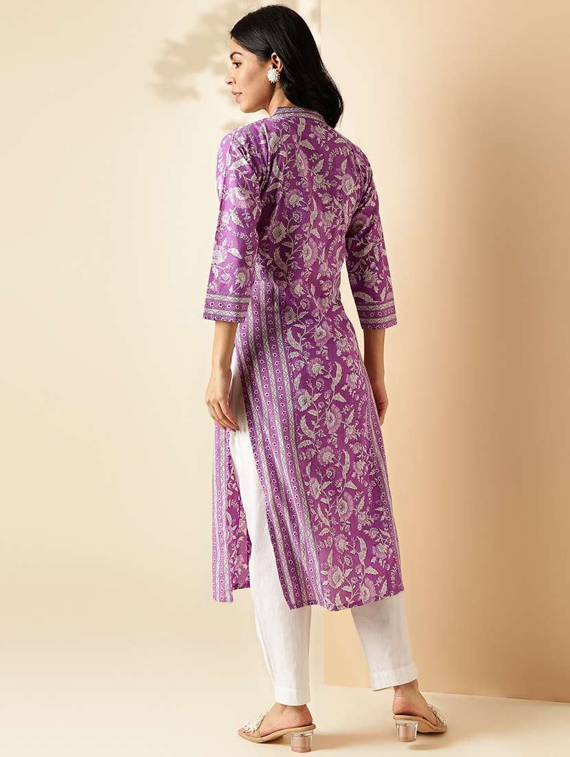 women three quarter sleeve straight kurta - 21913206 - Standard Image - 5