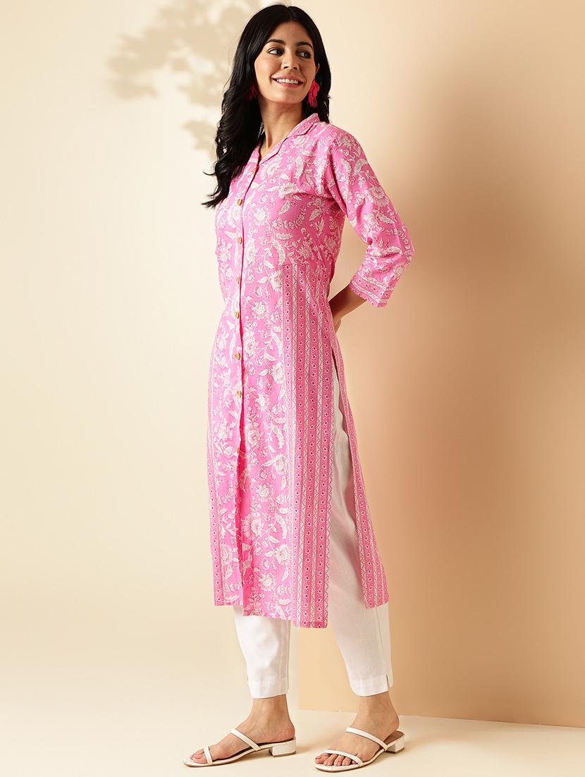 women printed three quarter sleeve straight kurta - 21913207 - Standard Image - 3