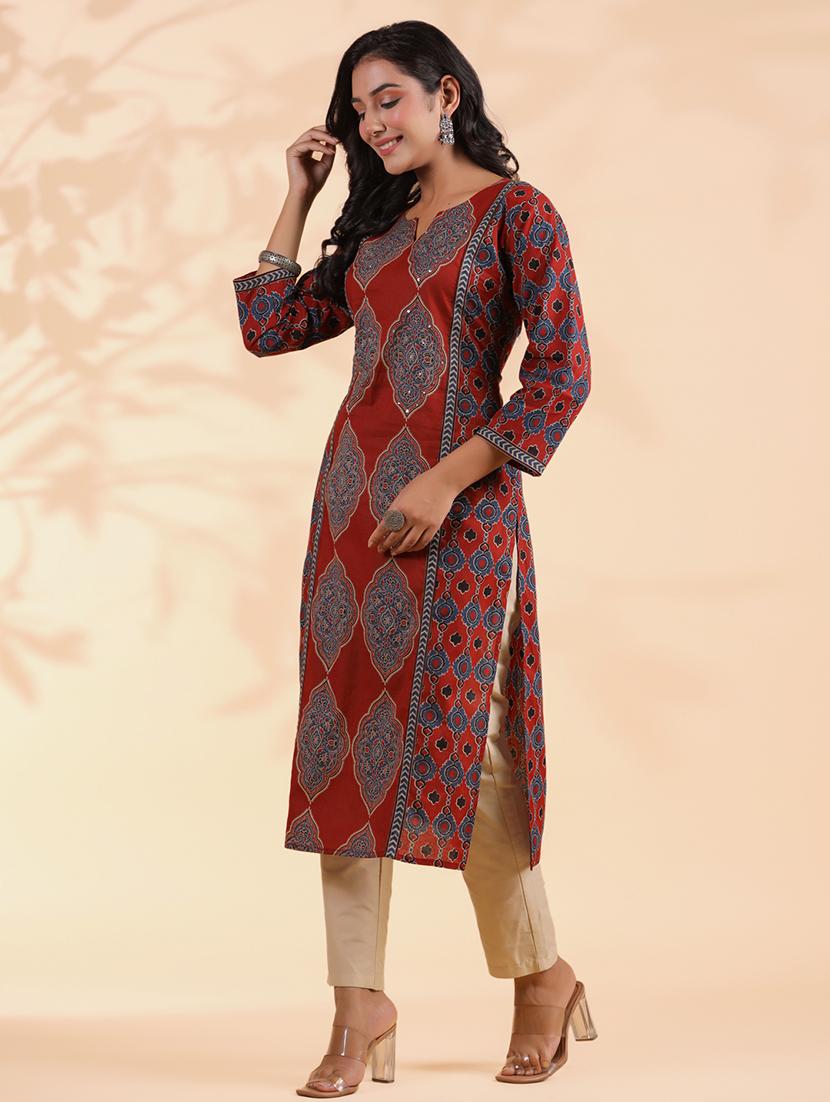 women three quarter sleeve straight kurta - 21913214 - Standard Image - 3