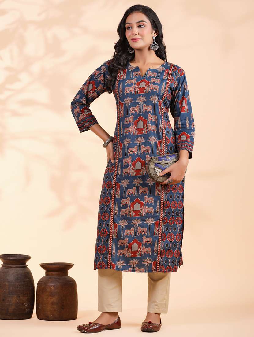 women three quarter sleeve straight kurta
