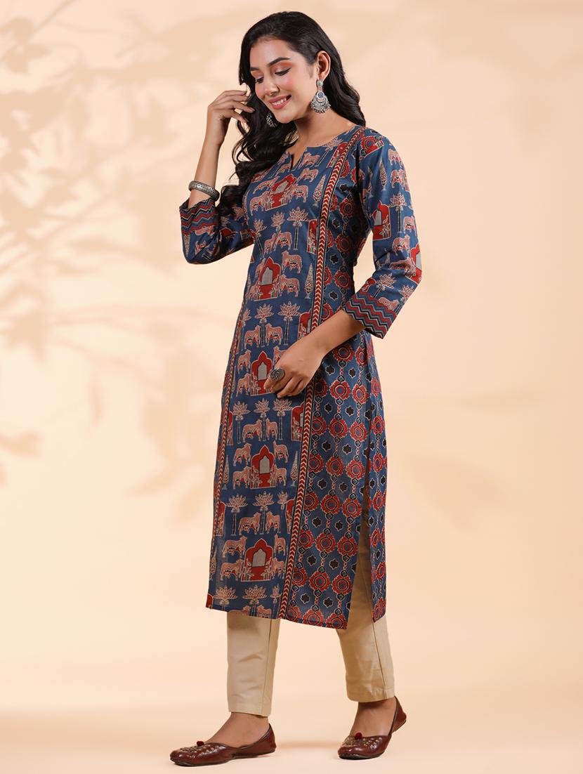 women three quarter sleeve straight kurta - 21913218 - Standard Image - 3