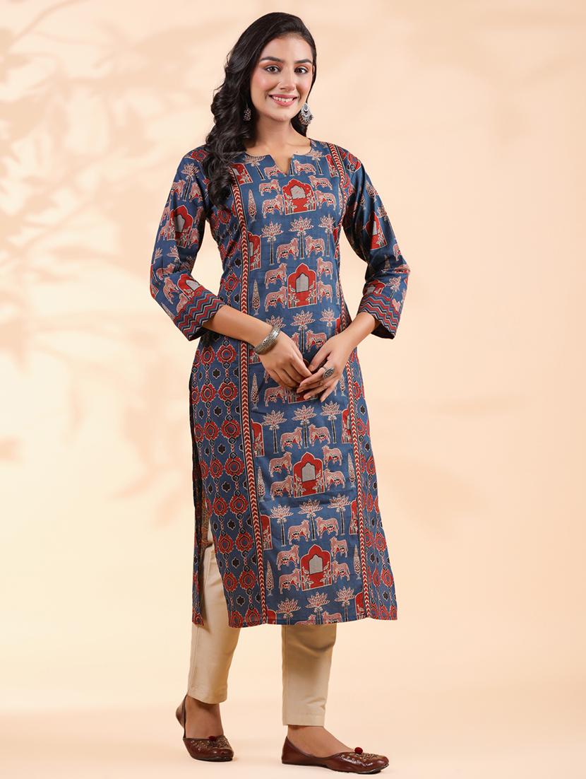 women three quarter sleeve straight kurta - 21913218 - Standard Image - 5