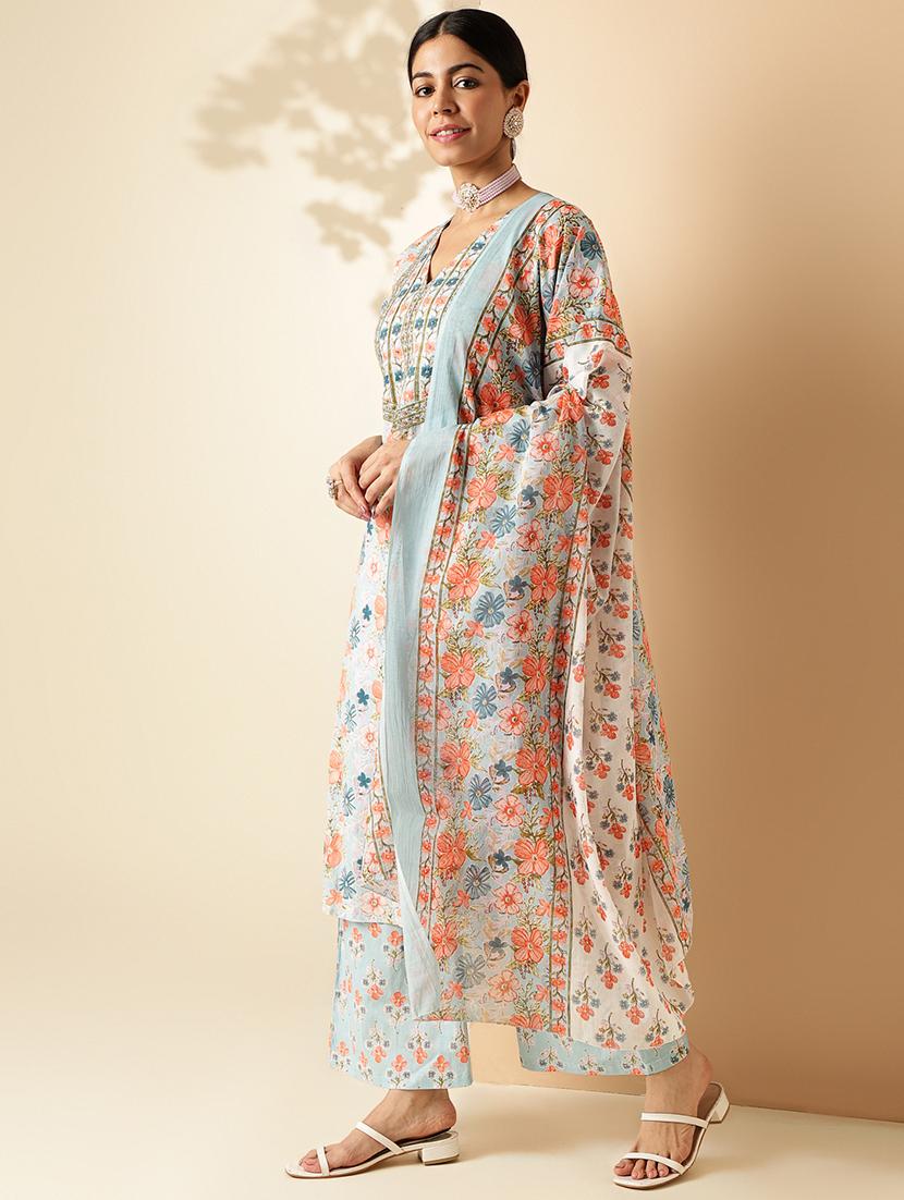 women three quarter sleeve kurta palazzo with dupatta set - 21913220 - Standard Image - 3