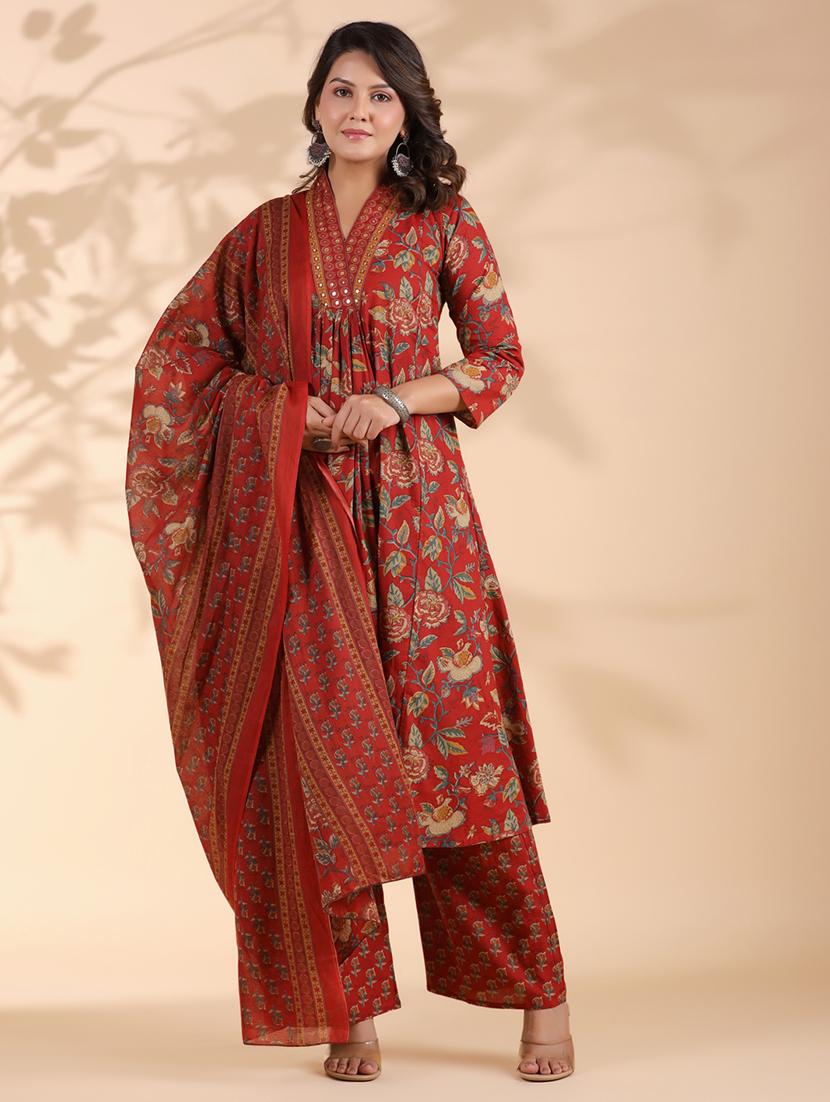 women three quarter sleeve kurta palazzo with dupatta set - 21913222 - Zoom Image - 0