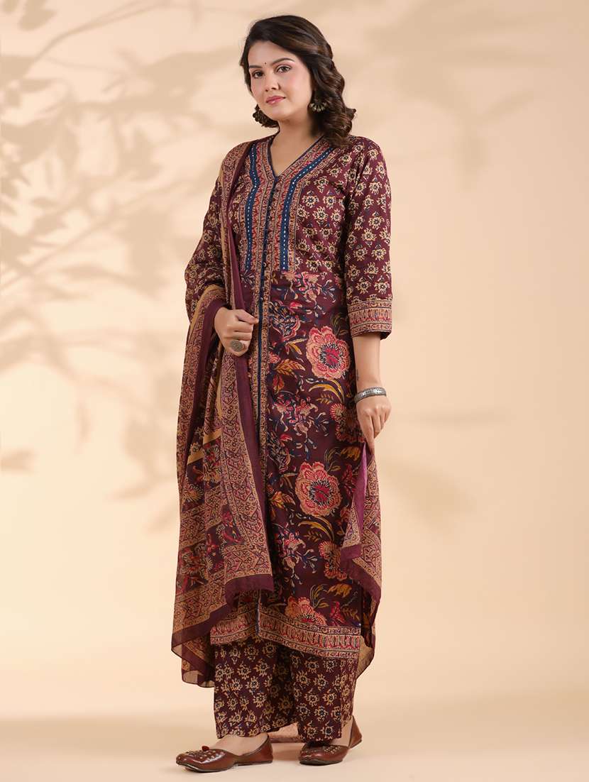 women three quarter sleeve kurta palazzo with dupatta set - 21913225 - Standard Image - 3