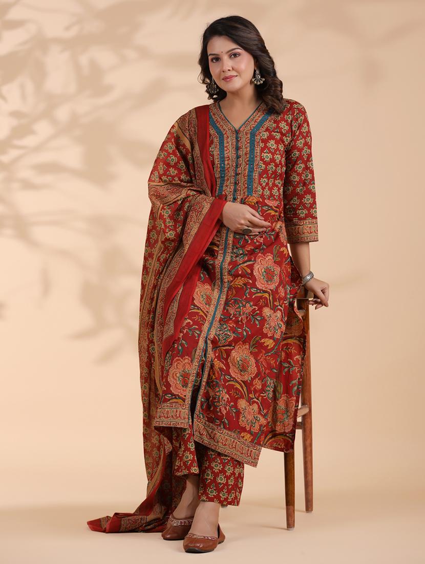 women three quarter sleeve kurta palazzo with dupatta set - 21913226 - Zoom Image - 0
