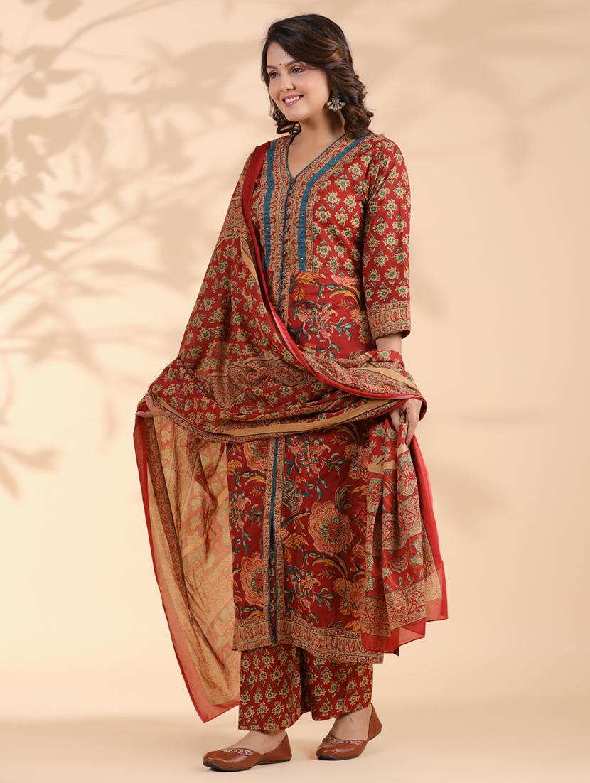 women three quarter sleeve kurta palazzo with dupatta set - 21913226 - Standard Image - 3