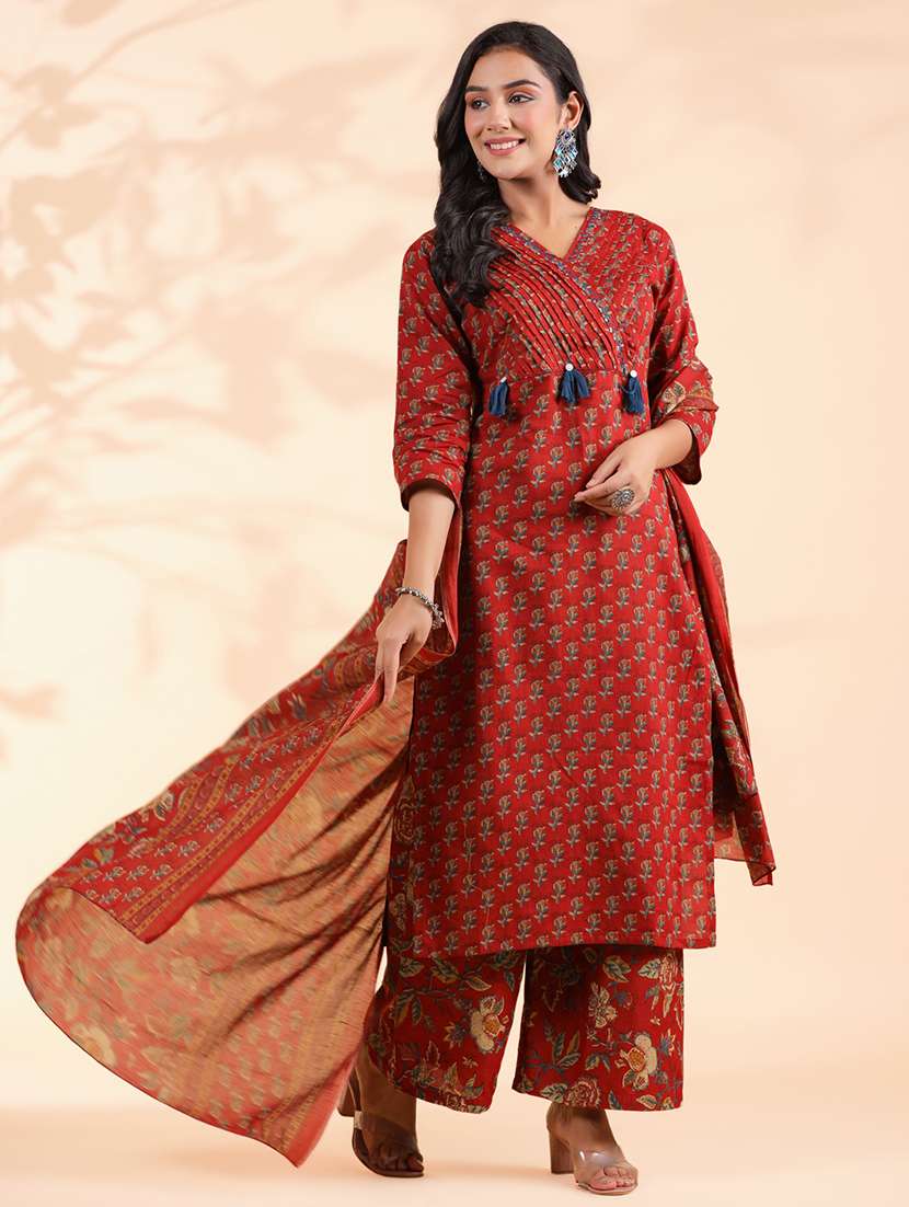 women three quarter sleeve kurta palazzo with dupatta set - 21913228 - Standard Image - 5
