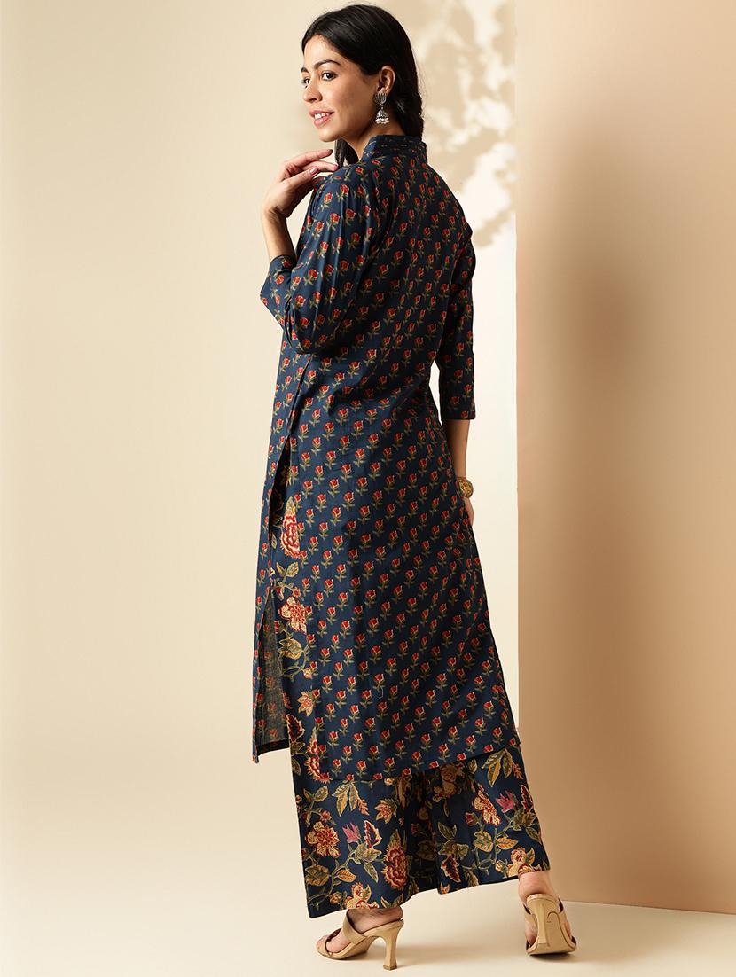 women three quarter sleeve kurta palazzo set - 21913240 - Standard Image - 3