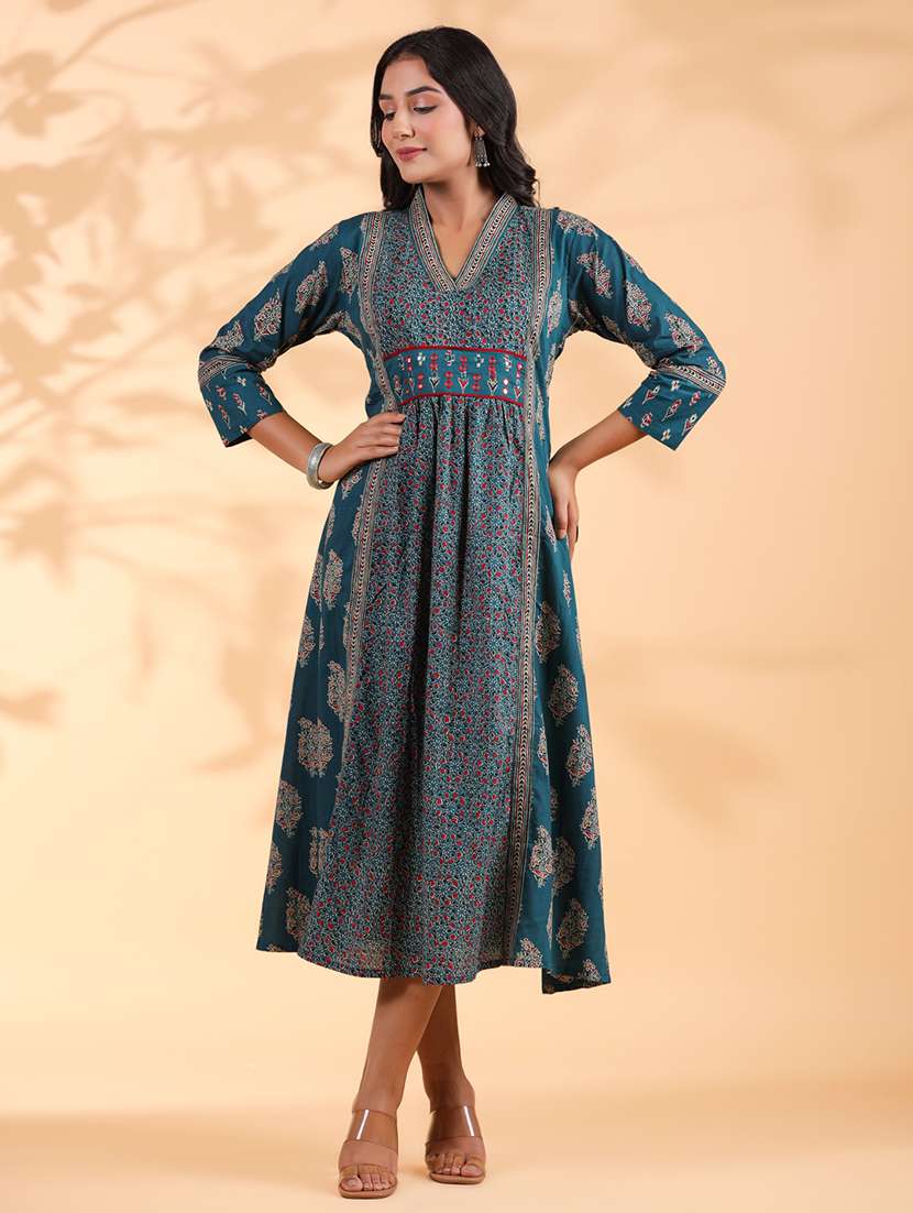women printed three quarter sleeve a-line ethnic dress - 21913256 - Standard Image - 5