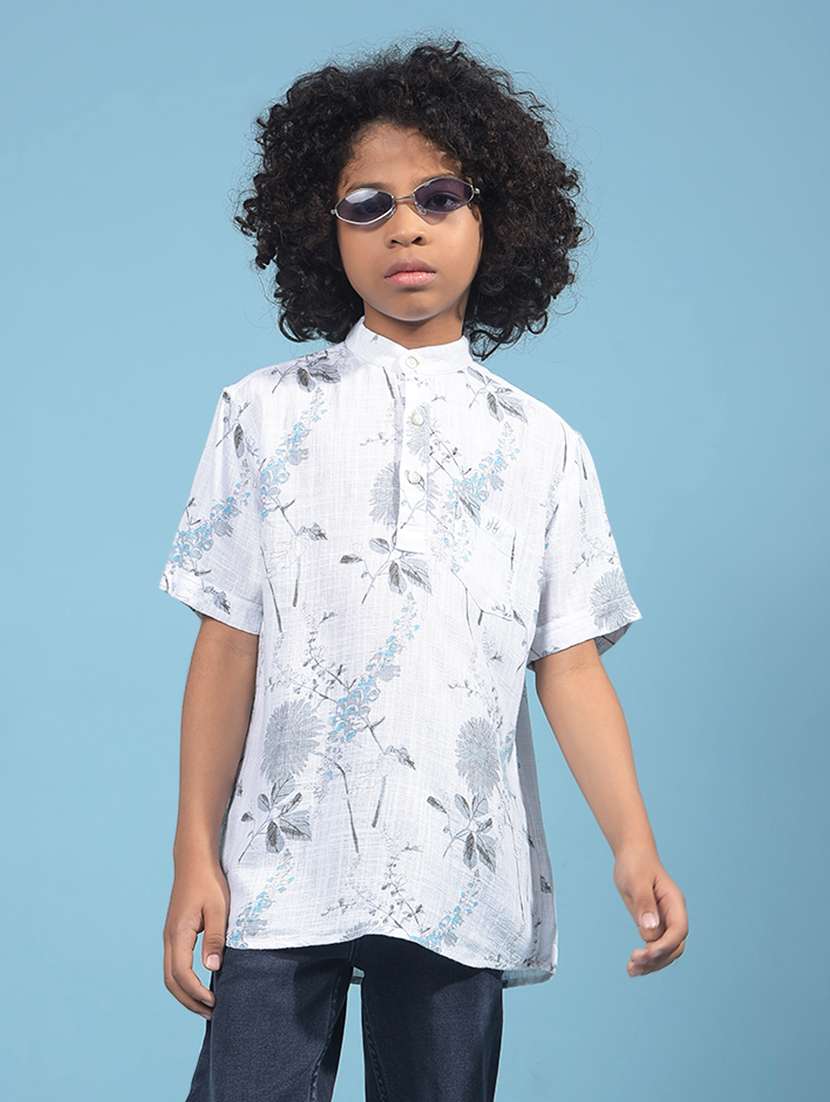 boys floral printed mandarin neck short kurta 