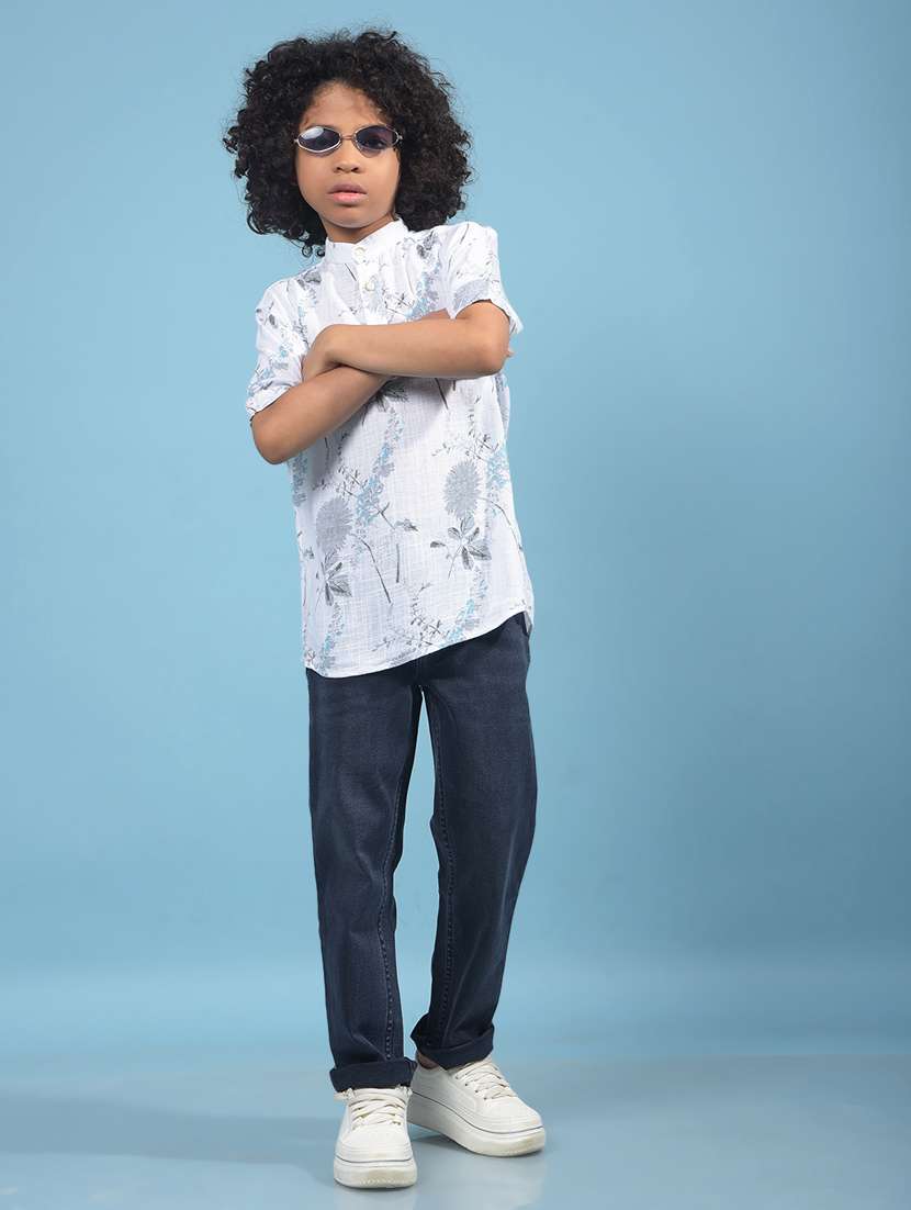 boys floral printed mandarin neck short kurta  - 21913474 -  Standard Image - 5