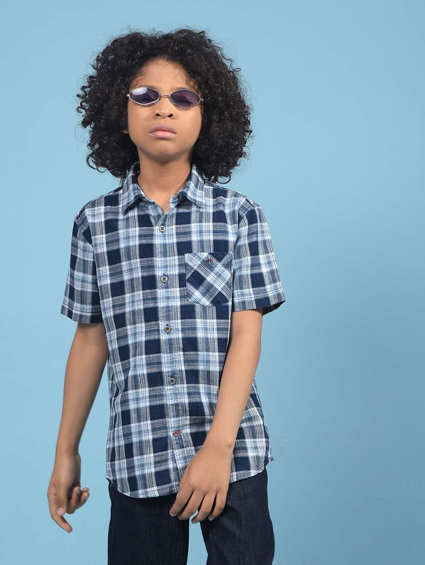 boys checkered short sleeve casual shirt