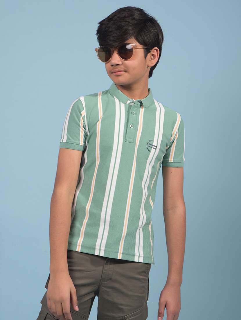boys green striped short sleeve t-shirt